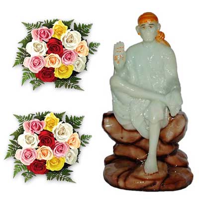 "Saibaba Radium-78-code001Size 32cm*19cm 12 Mixed Roses Bunch-2 nos - Click here to View more details about this Product